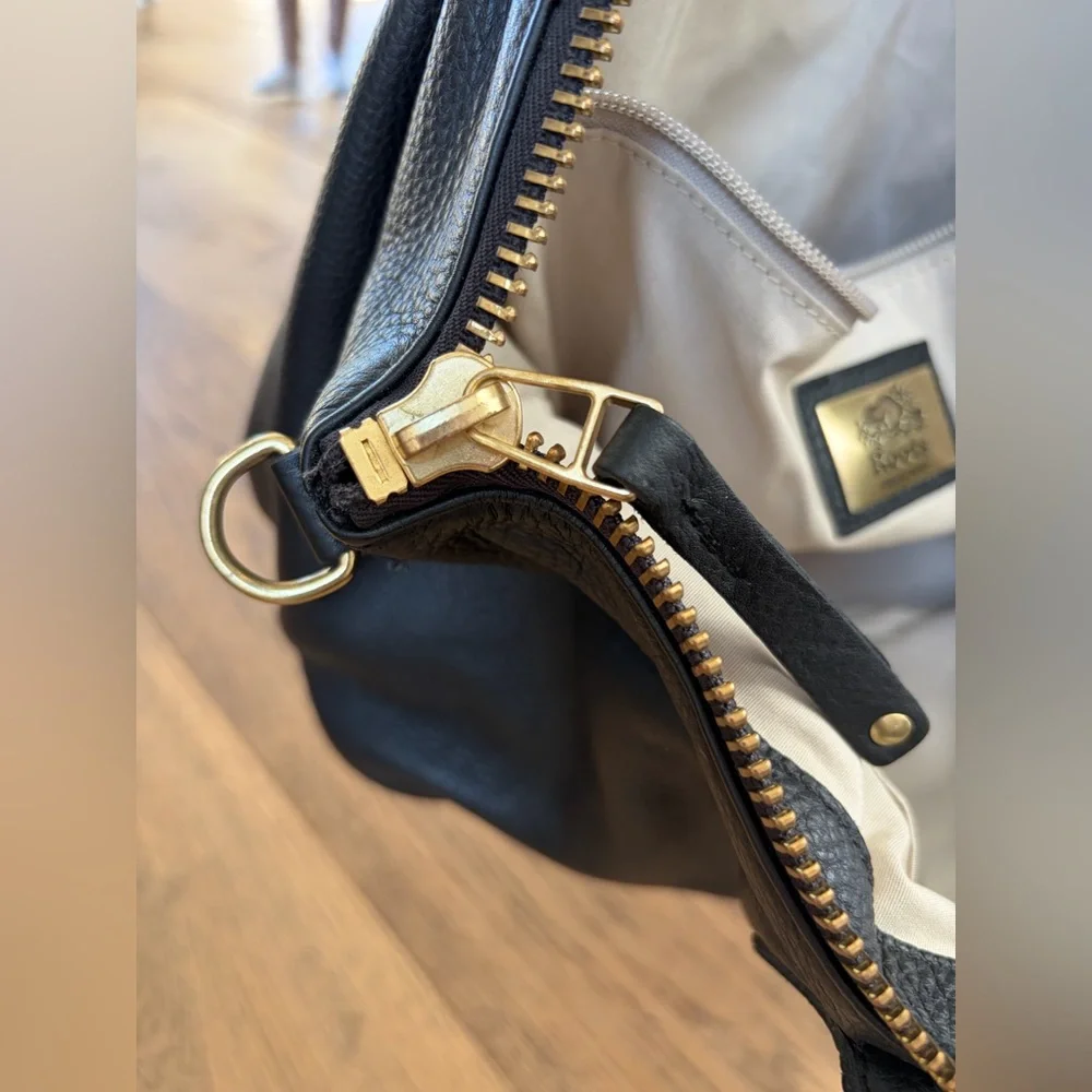 Roots Black Pebbled Leather Satchel with Brass/Gold Hardware - Picture 10 of 15